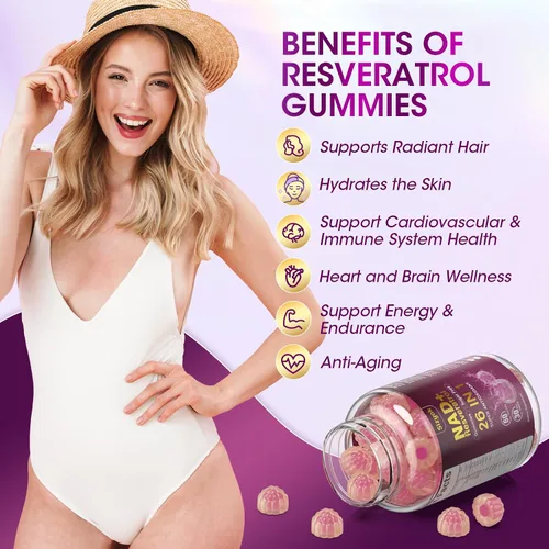 Miniatura 4 de Gomitas de Resveratrol NAD, Suplementos NAD para Mujeres con Colágeno Hidrolizado, Semilla de Uva y D-Biotina que Apoyan la Acción Antioxidante