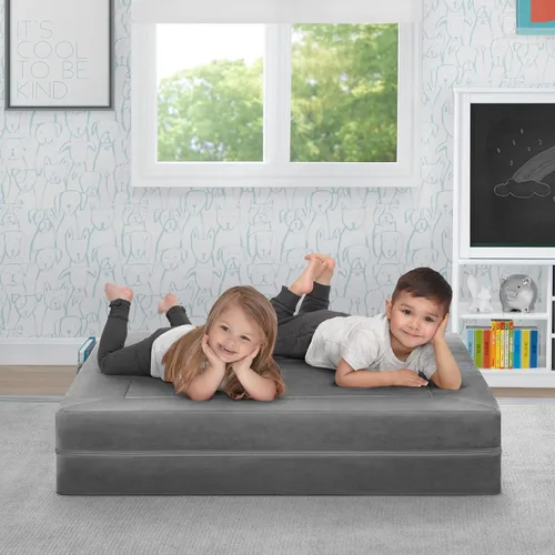 Miniatura 10 de Delta Children Sofá convertible y juego para niños y niños pequeños, sofá modular de espuma y tumbona abatible con 2 otomanas, color gris
