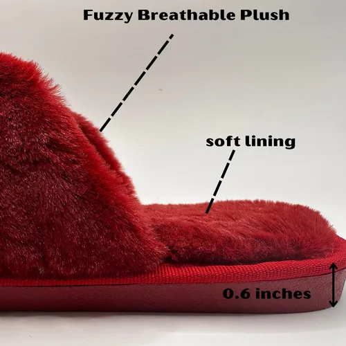 Miniatura 5 de AyAy - Pantuflas peludas con banda cruzada para mujer, para casa, esponjosas, cálidas, de invierno, dormitorio, espuma viscoelástica