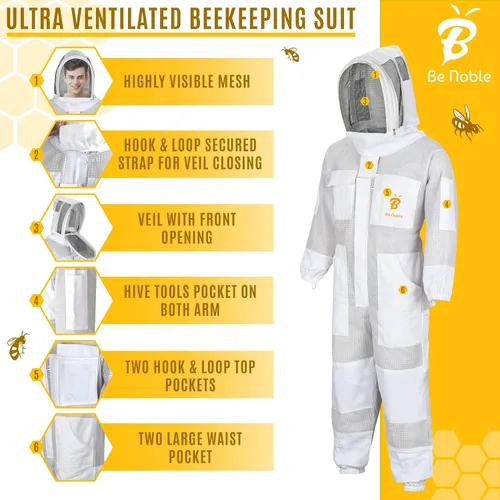 Miniatura 3 de Traje de apicultura profesional de 3 capas – Traje de abeja protector resistente para un manejo seguro y eficiente de la apicultura.