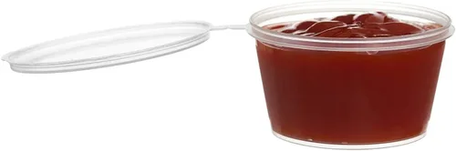 EcoQuality [Paquete de 50 recipientes de plástico a prueba de fugas de 3 onzas con tapas adjuntas, taza de porción con tapa con bisagras, perfecto