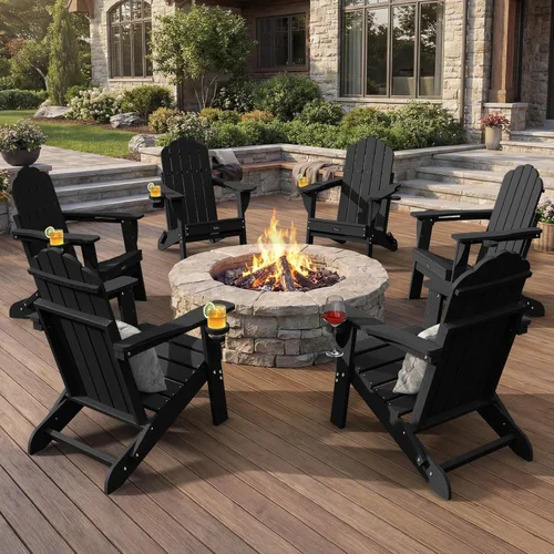 Miniatura 25 de Silla Adirondack plegable, silla Adirondack de HDPE con 2 soportes para tazas, sillas para fogatas al aire libre de fácil montaje para patio
