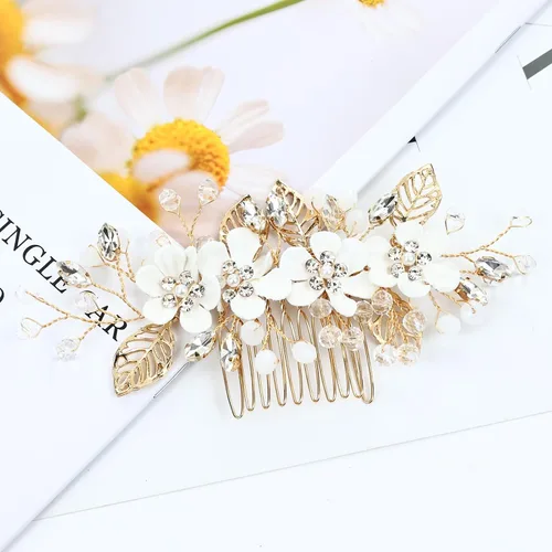 Miniatura 8 de Dizila 20 piezas de diamantes de imitación para novia, boda, fiesta, graduación, perlas, doradas, flores blancas, peines laterales