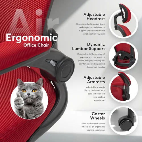 Miniatura 4 de Silla ErgoAir Oline ergonómica de oficina – Soporte lumbar ajustable, reposabrazos abatibles, silla de escritorio de malla para computadora, silla