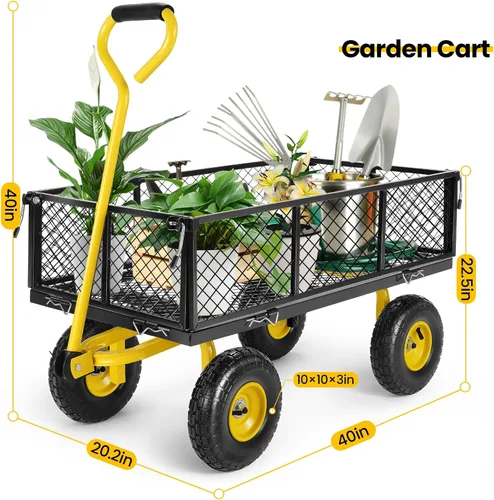 Miniatura 24 de Carrito de jardín, carrito de jardín de acero de malla de servicio pesado de 880 libras de capacidad con lados removibles para convertir