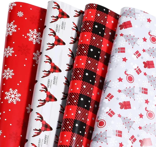 Miniatura 16 de Hojas de papel de regalo de cumpleaños, paquete de 8 envolturas de regalo para regalos de cumpleaños infantiles, 4 diseños coloridos con feliz