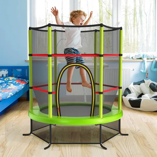 Miniatura 2 de Giantex - Trampolín infantil de 55”, con red de seguridad y almohadilla de resorte, marco de acero resistente con cremallera integrada, Verde