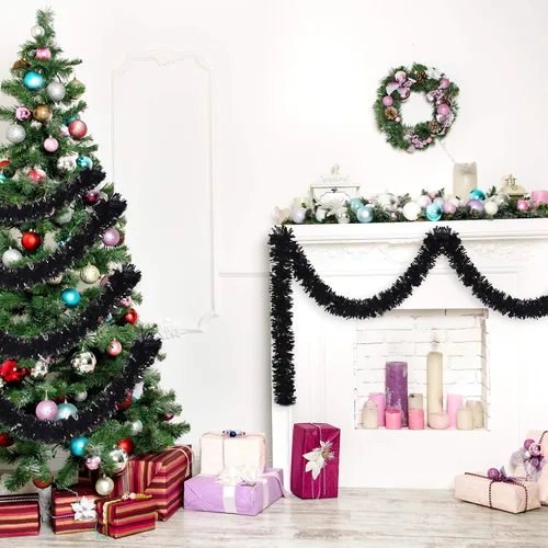 Miniatura 6 de Guirnalda de Oropel de Navidad de 26.2 pies Negra de Halloween Guirnalda Metálica para Árbol Decoraciones Colgantes de Oropel con Brillantina
