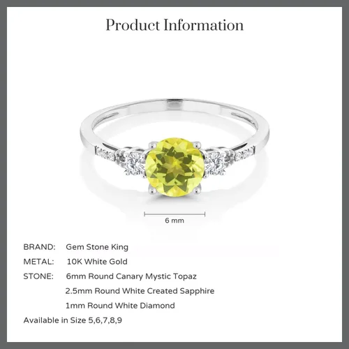 Miniatura 19 de Gem Stone King Anillo de compromiso de 3 piedras preciosas redondas de oro blanco de 10 quilates con piedra natal de 0.236 in con piedra natal