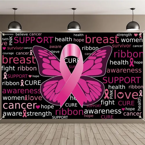 Cartel de fondo de concientización sobre el cáncer de mama con 70.8 x 43.3 pulgadas, pancarta de cinta rosa con texto en inglés "Hope Faith