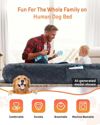 Miniatura 5 de YEFU Cama humana para perros adultos, camas grandes extra de 79 x 45 x 12 pulgadas, cama para perros de tamaño humano, funda de piel sintética Gris