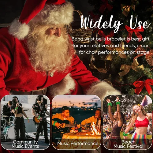 Miniatura 7 de LEIFIDE 20 pulseras de Navidad con campanas para muñeca, instrumentos musicales agitados, pulsera de ritmo ajustable, para escuela, familia