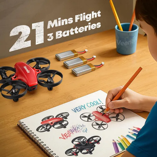 Miniatura 6 de Veeniix V995 Mini dron rojo para niños y principiantes, cuadricóptero de control remoto para interiores con giros en 3D, rotación de 360°, vuelo