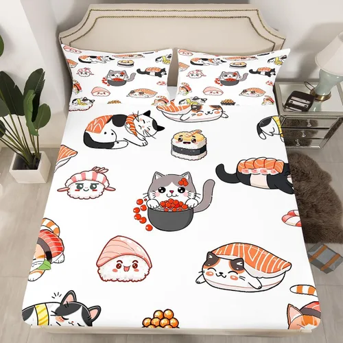 Miniatura 36 de Sábanas de cama con estampado de patas de perro para niños, sábana bajera ajustable de huesos coloridos para los amantes de los perros