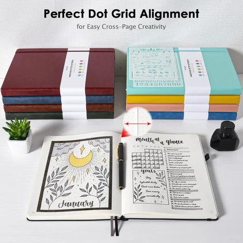 Miniatura 6 de Cuaderno de puntos, 312 páginas numeradas, cuaderno grande B5 de cuero de tapa dura, papel de 3.53 oz/yd² sin traspaso, cuaderno de cuadrícula