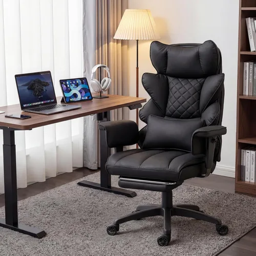 Miniatura 2 de Dowinx Silla de oficina grande y alta con cojín de resorte de bolsillo, sillas de juegos de computadora de respaldo alto con reposabrazos Negro
