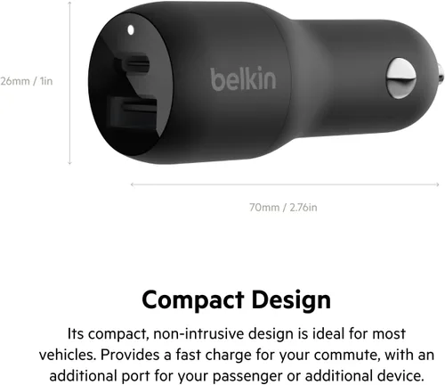 Miniatura 3 de Belkin Cargador de coche dual USB de 37 vatios - Puerto USB-C de entrega de energía de 25 W y puerto USB-A de 12 W para carga PPS de Apple iPhone