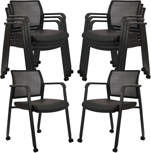 Miniatura 18 de CLATINA Juego de 2 sillas apilables con respaldo de malla con asiento de tela tapizado y soporte lumbar ergonómico para oficina, escuela, iglesia