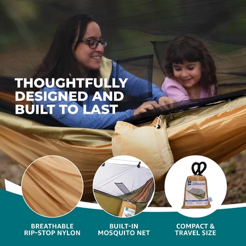 Miniatura 4 de Bliss Hammocks Hamaca en una bolsa con mosquitera y correas ajustables para árboles, hamaca de nailon para acampar y uso al aire libre, capacidad