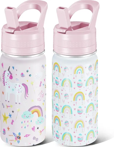 Miniatura 30 de 14 Oz Kids Water Bottle, Stainless Steel Water Bottle with Straws, Leak-Proof, BPA-Free, Insulated Water Bottles for School Boys & Girls Black