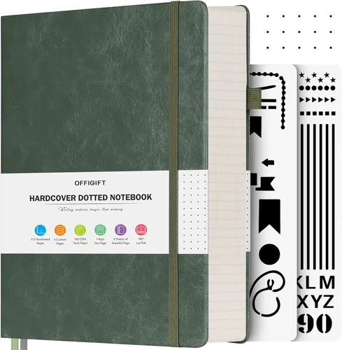 Miniatura 8 de Cuaderno de puntos, 312 páginas numeradas, cuaderno grande B5 de cuero de tapa dura, cuaderno de 3.53 oz/yd² con páginas de índice, diario de puntos