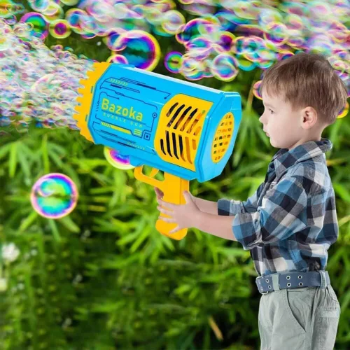 Miniatura 7 de Máquina Bazuca de Pistola de Burbujas con Solución - Lanzador de 69 Agujeros para Juguete de Verano al Aire Libre, Recuerdos de Fiesta - Máquina Azul