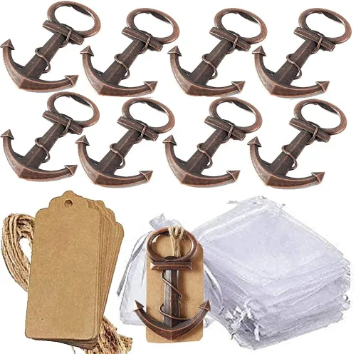 30 piezas de abrebotellas de ancla náutica de esqueleto con bolsa transparente blanca y tarjeta para recuerdos de fiesta de boda y decoraciones baby