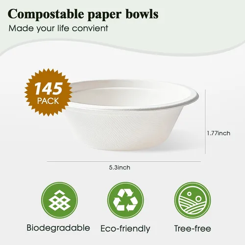 Miniatura 2 de ECOLipak Cuencos de papel de 12 onzas, [paquete de 150] cuencos de papel compostables a granel, cuencos de sopa desechables resistentes