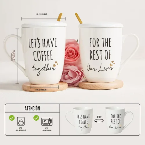 Miniatura 3 de AW BRIDAL Juego de 2 tazas de café únicas de cerámica para parejas recién comprometidas, 12 onzas, regalo de despedida de soltera para novia