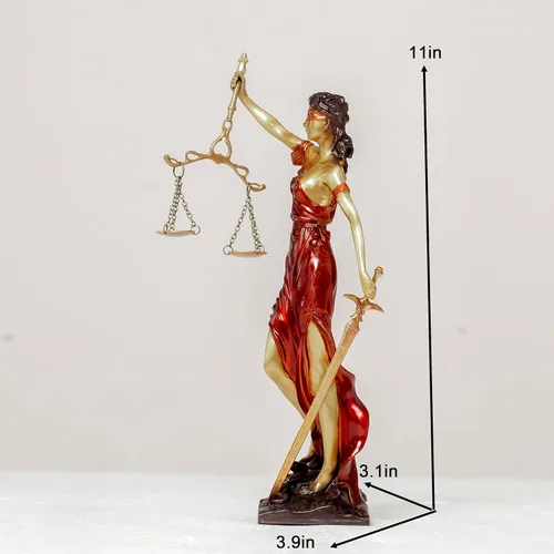 Miniatura 2 de Estatua de bronce ciega de la justicia, figura de justicia Themis de 11 pulgadas (rojo)