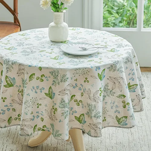 Miniatura 15 de Wracra Mantel redondo de macramé impermeable, estilo lino de granja, resistente a las arrugas, lavable, para interiores y exteriores