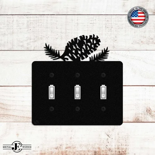 Miniatura 2 de Pine Cone - Placa de pared para interruptor de luz triple (palanca triple, negro) - Fabricado en Estados Unidos