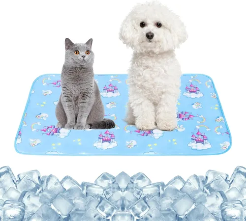 NACOCO Tapete refrescante de verano para mascotas, cojín para perros y gatos, cómodo y suave para mascotas, niños y adultos (castillo azul, S)