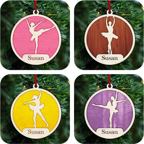 Miniatura 22 de Adorno personalizado de zapatillas de punta de ballet – Adorno de nombre de bailarín personalizado, adorno de madera cortado en capas de ballet