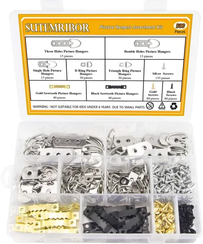 Miniatura 6 de Kit de 500 piezas para colgar cuadros, ganchos surtidos resistentes con tornillos para colgar cuadros (500)