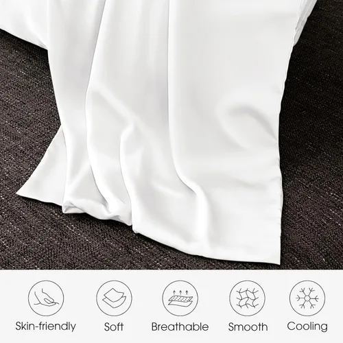 Miniatura 4 de Juego de 2 fundas de almohada 100% seda de morera tamaño Queen para cabello y piel, juego de 2 seda grado más alto 6A, suave, transpirable, Blanco