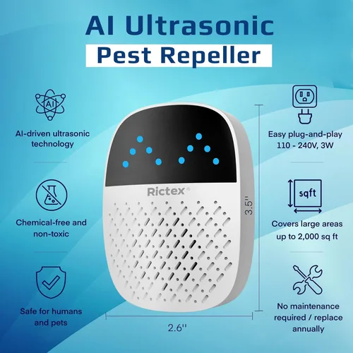 Miniatura 7 de Repelente ultrasónico de plagas enchufable: repelente de ratones y roedores para interiores, repelente electrónico de ratas para el hogar, deshazte