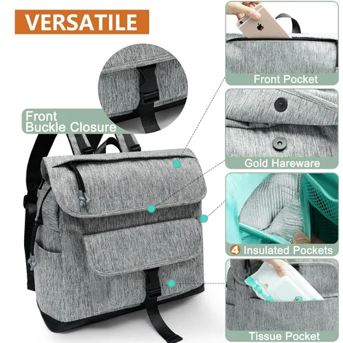 Miniatura 9 de MOMINSIDE Mochila para pañales, mochila de cuero para mamá papá, bolsa de viaje grande para niños y niñas, se adapta a portátiles de 15 pulgadas, 4