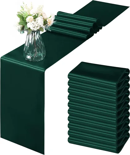 Miniatura 43 de Horbaunal - Juego de 12 caminos de mesa de satén azul claro de 12 x 108 pulgadas, caminos de mesa suaves para bodas, banquetes, fiestas de cumpleaños