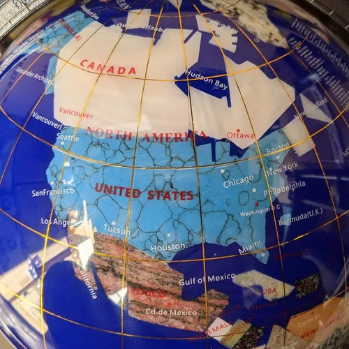 Miniatura 6 de Globo del mundo con piedras preciosas de océano azul con soporte de aleación de zinc plateado de 4 patas (8.661 in/9 pulgadas, 4 patas/azul océano)