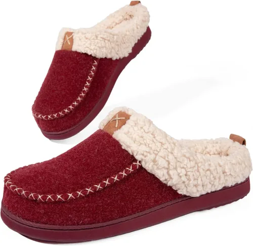 LongBay Pantuflas de fieltro Sherpa para mujer, cálidas, acogedoras, tipo mocasín, para interiores y exteriores, de espuma viscoelástica, zapatos de