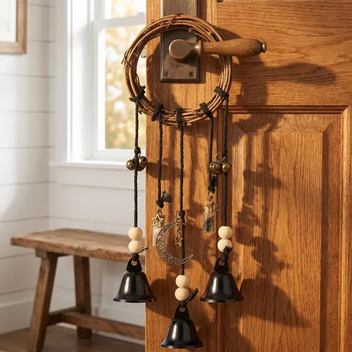 Miniatura 5 de Campanas de bruja para pomo de puerta para protección Campanas colgantes de viento Campanas decorativas hechas a mano para decoración bohemia