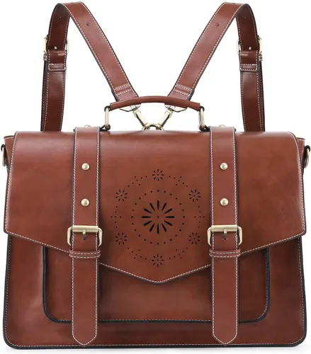 ECOSUSI Mochila para mujer, maletín para computadora portátil, de cuero vegano, bolsas de trabajo para portátiles de 15.6 pulgadas, color café, 15,6