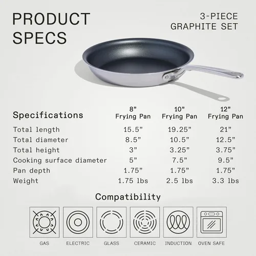 Miniatura 2 de Made In Cookware - Juego de sartenes antiadherentes ProCoat de 3 piezas (incluye 8", 10", 12") - Acero inoxidable revestido de 5 capas - Utensilios