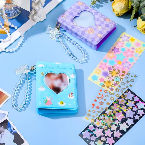 Miniatura 2 de 2 piezas de álbum portafotos de 3 pulgadas, mini álbum para tarjetas Kpop con corazón en forma de amor, portafotos hueco con colgante, mini libro