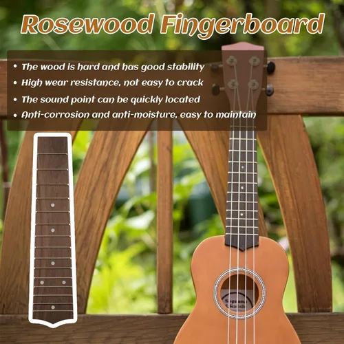 Miniatura 4 de Dnyta Diapasón de ukelele de 8.5 pulgadas de largo, color marrón palisandro con 15 trastes, piezas de repuesto para concierto, ideal para ukelele