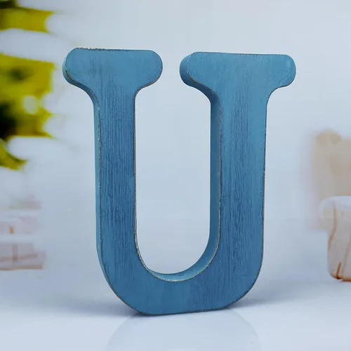 Letras de madera azul rústica de 6 pulgadas, letras de madera sin terminar para pared, letras decorativas azules retro de pie, decoración de tablero