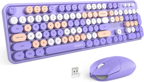 Miniatura 15 de Combo de teclado y mouse inalámbricos MOFII, teclado de tamaño completo estilo máquina de escribir con almohadilla numérica y mouse USB 2 en 1 Azul