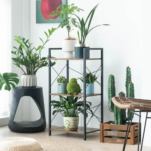 Miniatura 8 de HCHQHS Estantería Pequeña, Estantería Industrial Ajustable de 3 Niveles, Estantería Abierta Rústica, Estanterías Horizontales de Madera y Metal