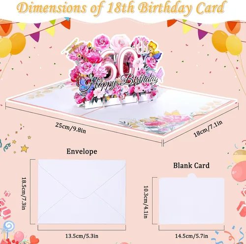 Miniatura 3 de Tarjeta desplegable de 60 cumpleaños para ella, tarjeta de felicitación desplegable de feliz 60 cumpleaños para mujeres, hermosa tarjeta